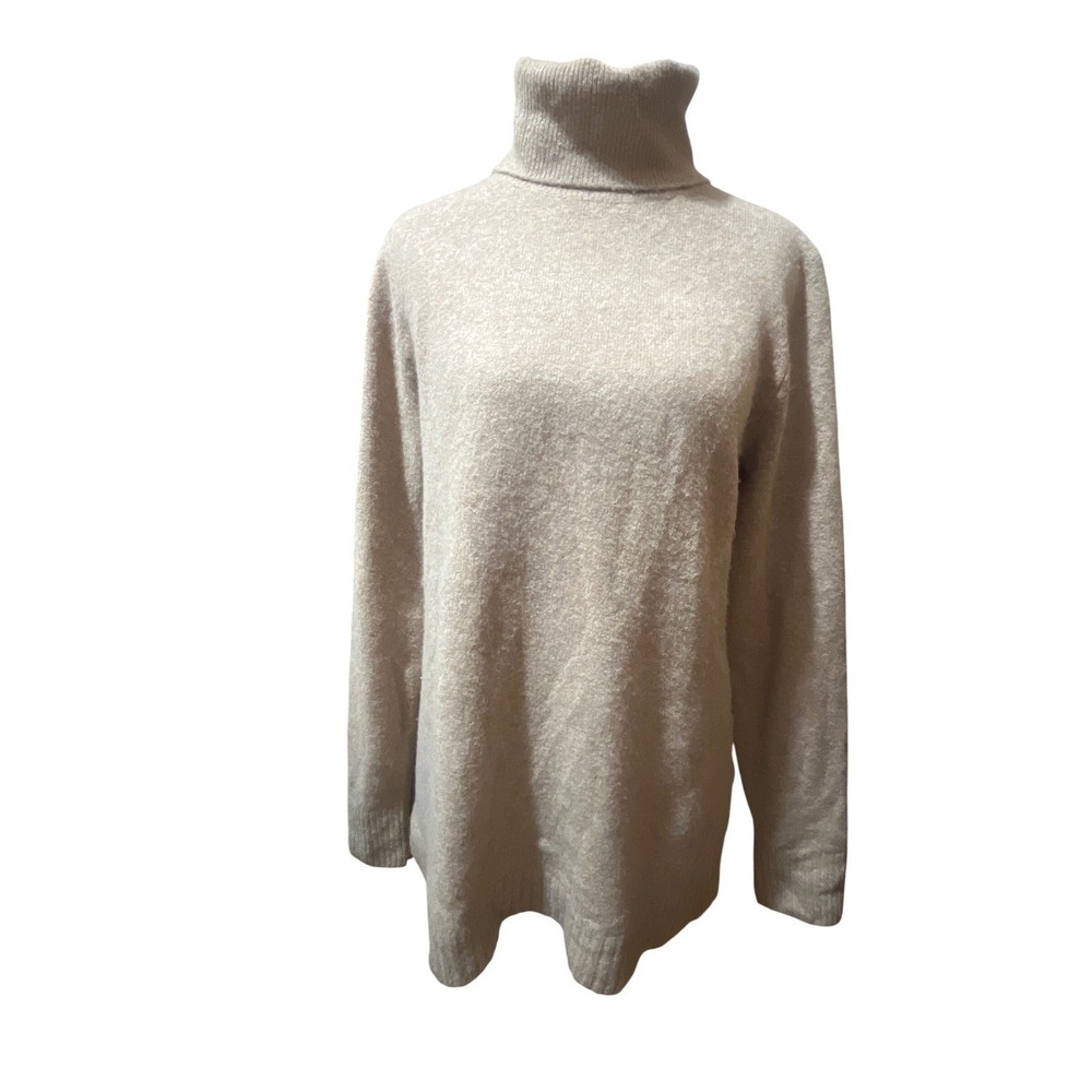 J.Crew Extra-Soft Beige Turtleneck Sweater Women's M Wool Blend Side Slit Modest